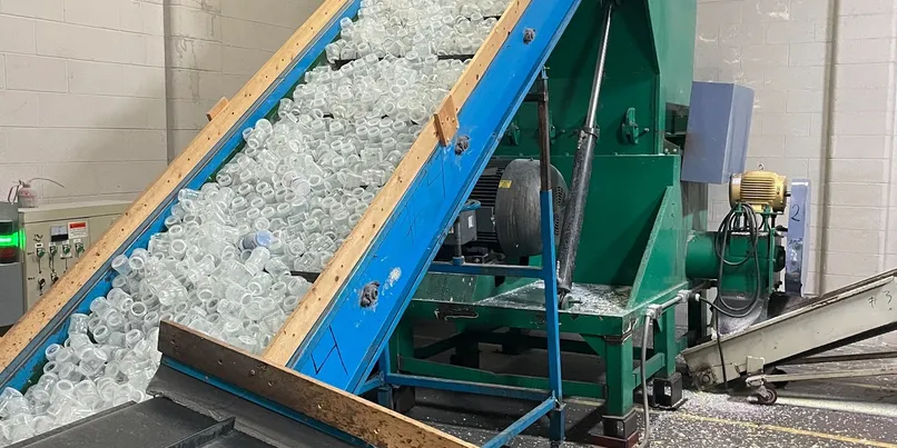 Industrial shredding machine processing waste materials